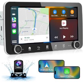 Double Din Car Stereo Wireless Apple Carplay Android Auto, 10.33 Inch Detachable Android Car Radio Touchscreen with Backup Camera Netflix YouTube Voice Control Volume Knob GPS Navigation Bluetooth
