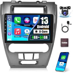 8 Core [4G+64G] Car Radio for Ford Fusion Mondeo Mustang 2009-2012, Android 13 Touch Screen Fusion Stereo, DSP 32 EQ/IPS/Apple Carplay/Android Auto/SWC/BT/WiFi