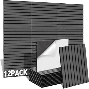 12 Pack Acoustic Panels Bulk 16 x 12 x 0.4 In Soundproof Wall Panels Sound Proof Padding Self Adhesive Felt Sound Absorbing Noise Dampening for Room, Office Decorative Studio, Black
