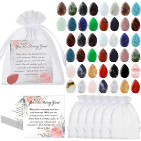 50 Sets Anxiety Inspirational Gifts Include 50 Thumb Worry Stone 50 Inspirational Tags 50 Organza Bags Encouragement Gifts for Men Women Anxiety Relief Items Chakra Crystal Set for Meditation