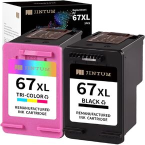 JINTUM Remanufactured Ink Cartridges Replacement for HP 67XL Ink Cartrides for 2755e 2700 2752e 2752 2742e 4155e 4100 4158e 4152e 4500 6055e 6055 6000 6455e 6458e Printer (1 Black, 1 Tri-Color)