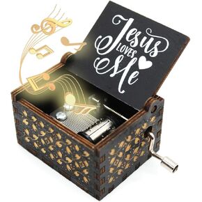 صندوق الموسيقى الخشبي - صندوق الموسيقى Jesus Loves Me، هدايا للمسيحيين والنساء والأطفال - مجموعة واحدة (02)