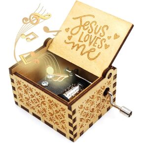 ukebobo Wooden Music Box - Jesus Loves Me Music Box, Black Painting Designed, Gifts for Christian, Woman, Kids - 1 Set(04)