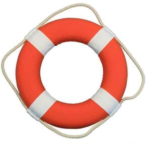 Hampton Nautical Vibrant Orange Decorative Life Ring with White Bands, 15"