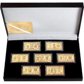 7pcs/lot US Dollars Challenge Gold Bar with Coin Holder America Collectables Coin Bullion Set Box