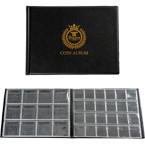 Boen Coin Collection Book. Each Coin Album Has 2 Coin Pockets of Different Sizes Large and Small (45x42mm & 30x27mm), This Coin Collection Supplies Has 180 Pockets for Coin Collection.