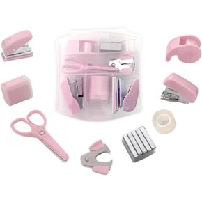 Mini Office Supply Kit Portable Case with Scissors, Mini Stapler,Tape Dispenser,Hole Puncher,Staples Mini Desktop Stapler for Office Or School Supplies