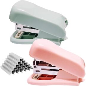 2 PCS Mini Stapler with Staples,Small Stapler with Built-in Staple Remover,25 Sheet Capacity Desktop Stapler with 2800 Standard Staples,Cute Stapler for Student Office School,Pink & Green