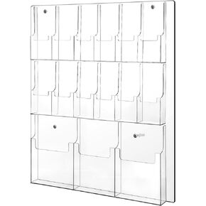 Weysat Acrylic Brochure Holder Wall Mount Plastic Magazine Display Clear Literature Rack Acrylic Pamphlet Holder Wall Mount Flyer Brochure Organizer(2 Magazine Pockets, 8 Pamphlet Pockets)