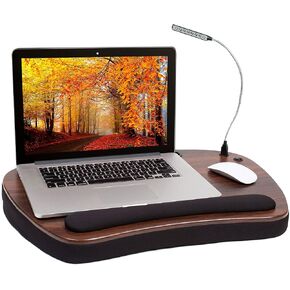 مكتب كمبيوتر محمول من إسفنج الذاكرة ذو حجم كبير من الخشب من صوفيا سام مع ضوء USB قابل للفصل وفتحة للكمبيوتر اللوحي (أسود) يدعم أجهزة الكمبيوتر المحمولة حتى 20 بوصة in Kuwait