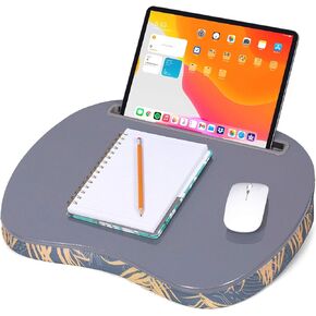 BIRDROCK HOME Lap Desk with Pillow Cushion | Tablet Slot | Fits Laptops Up to 15" | Tablets Up to 9.6" | Tropical Grey Pattern | Laptop Stand Accessories | Work from Home