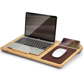 Lap Desk - Fits up to 17 inch Laptop Desk, Built in Mouse Pad Portable Lap Stand Lightweight Laptop Table with Phone Holder, Bamboo Laptop Stand for Bed Home Office