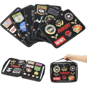 Flip Page Patch Book Patch Organizer Storage Zippered Clear Handbag with Removable Metal Ring Binders Contain 6 Flip-Page for Patch Collector (Black)