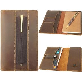 Leather Field Notes Cover For Moleskine Cahier Notebook, Handmade Leather Notebook Cover for Small Notepad 3.5" x 5.5", Pocket Field Note Wallet & Pen Holder + Field Note Booklet