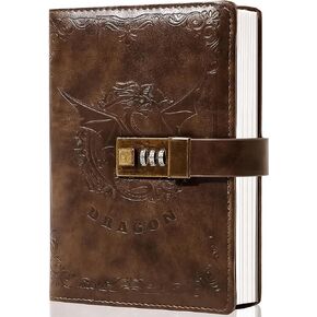 CAGIE Diary with Lock Refillable Lock Journal, 224 Pages Dragon Journal with lock for Women, Secret Diary with Combination Lock, 5.5 x 8 Inch, Blue