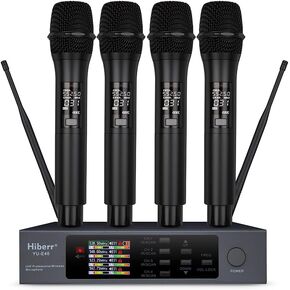 Wireless Microphone System, 4 Channels 4x50 Adjustable UHF Handheld Wireless Microphone Metal Shell for Church, Party, Singing, Speech YU-E40 Cordless Microphone