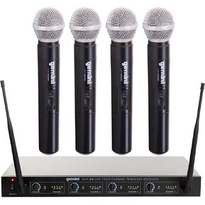 مجموعة Gemini Sound UHF-04M اللاسلكية الاحترافية مكونة من 4 ميكروفونات محمولة وجهاز استقبال للدي جي أو الكاريوكي أو الأداء المسرحي أو نظام PA، أربع عبوات in Kuwait
