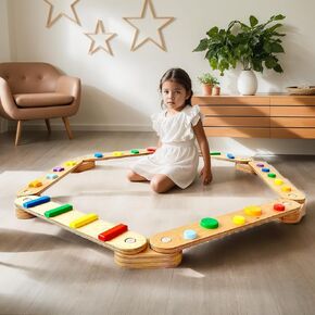 Balance Beam,Wooden Wobble Balance Board,Toddler Balance Beam,Balance Beam for Kids,Montessori Balance Beam Indoor Outdoor Kids Balance Stepping Stones Coordination and Stability Exercise