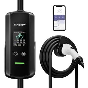 BougeRV Portable 48 Amp EV Charger Level 2, 240V, NEMA14-50P, 11.52KW Max Output with Adjustable Current and Charging Schedule, Plug-in Electric Vehicle Charging Cable with 25Ft for Indoor/Outdoor Use
