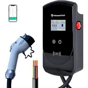 PRIMECOM 80 Amp 22KW 220Volt Level-2 18ft to 50ft Cord Lengths 20X Fast Smart Electric Vehicle EV Charging Station Ford Transit F-150 Lightning Lucid Air Polestar TeslaXS Taycan (30 Feet)
