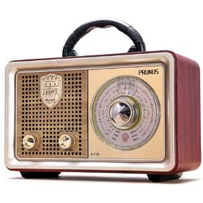 PRUNUS J110 Retro Radio Bluetooth Speaker Portable AM FM Shortwave Radio Transistor Battery Operated Vintage Radio with 3-Way Power Sources, Enhanced Bass, AUX TF Card USB Disk MP3 Player for Gift