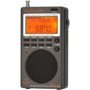 HRD-747 SSB Shortwave Radio FM MW SW CB AIR VHF UHF UBD WX Wide Frequence Receiver with NOAA Alert and Sleep Timer, HanRongDa FM Stereo Rechargeable Digital Radios with Clock and 9.7ft Wire Antenna