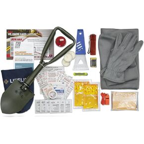 4390 AAA Severe Weather Emergency Road Safety Kit - 66 Pieces - Featuring Emergency Folding Shovel, Fleece Set, Fire Starter, Flashlight and More