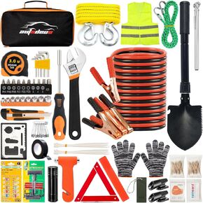 AUTODECO 82Pcs Roadside Emergency Car Kit - Auto Safety Kit Emergency Kit Assistance Kit with Car Safety Hammer for Man and Woman