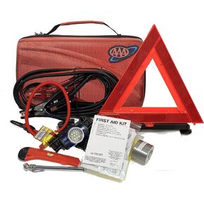 AAA 4365AAA Destination Road, 68 Piece Emergency Car Tire Inflator, Jumper Cables, Headlamp, Warning Triangle and First Aid Kit