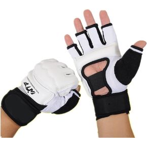 Taekwondo Gloves WTF Training Martial Arts Boxing Sparring TKD Punch Bag Mitts MMA Grappling Karate Fighting Gym Gear PU Leather Wrist Wraps Gloves for Men Women Kids (Medium, White)