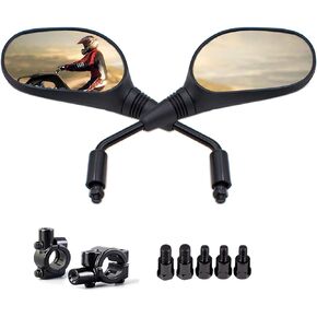 ATV Mirrors Universal 8mm 10mm Bolt 7/8 Inch Handle Bar Mount Clamp Motorcycle Convex Rear View Mirror fit Honda ATV Dirt Bike Scooter Kawasaki Cruiser Suzuki Victory and More (Classics)