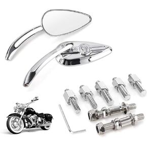 8mm/10mm Rearview Side Mirrors Chrome Skull Teardrop Aluminum Replacement for Harley Dyna Electra Glide Motorcycle Left & Right