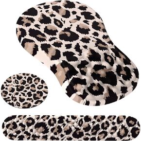 iCasso Mouse Pad with Wrist Rest, 3in1 Ergonomic Mouse Pad + Keyboard Wrist Rest +Coaster for Computer, Memory Foam & Easy Typing & Pain Relief for Office and Home, Pink Leopard