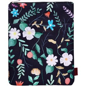Book Sleeve Black Floral Book Protector, Book Covers for Paperbacks, Washable Fabric, Book Sleeves with Zipper, Medium 11 Inch X 8.7 Inch Book Lover Gifts