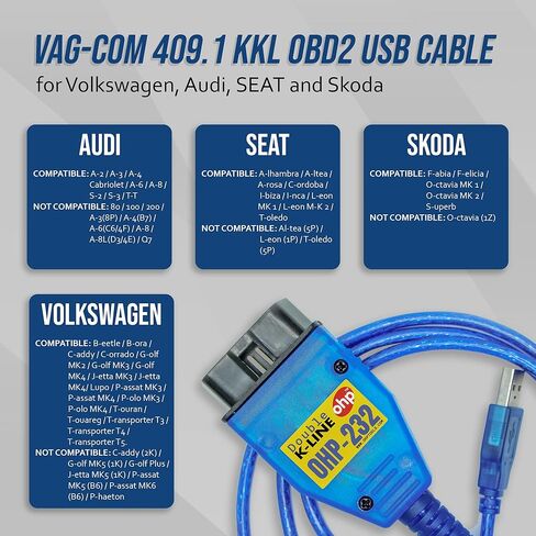 OHP 232 VAG-COM KKL 409.1 | أداة المسح الضوئي VCDS-Lite كابل USB USB2 | سيارات فولكس فاجن وأودي وسيات وسكودا in Kuwait