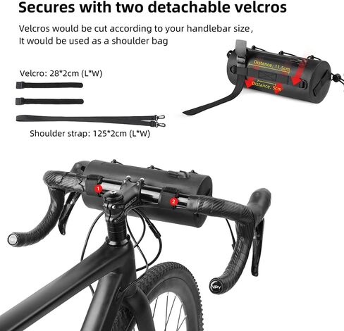 Rhinowalk Bike Waterproof Handlebar Bag, Bicycle Front Bag Fram Storage Roll Bag Mountain Road Bikes Commuter Shoulder Bag Professional Cycling Accessories-Black in Saudi Arabia
