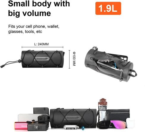 Rhinowalk Bike Waterproof Handlebar Bag, Bicycle Front Bag Fram Storage Roll Bag Mountain Road Bikes Commuter Shoulder Bag Professional Cycling Accessories-Black in Saudi Arabia