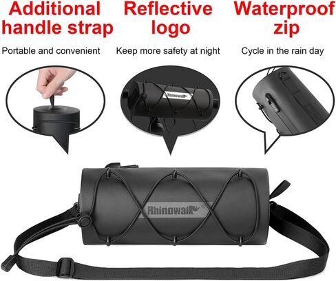 Rhinowalk Bike Waterproof Handlebar Bag, Bicycle Front Bag Fram Storage Roll Bag Mountain Road Bikes Commuter Shoulder Bag Professional Cycling Accessories-Black in Saudi Arabia