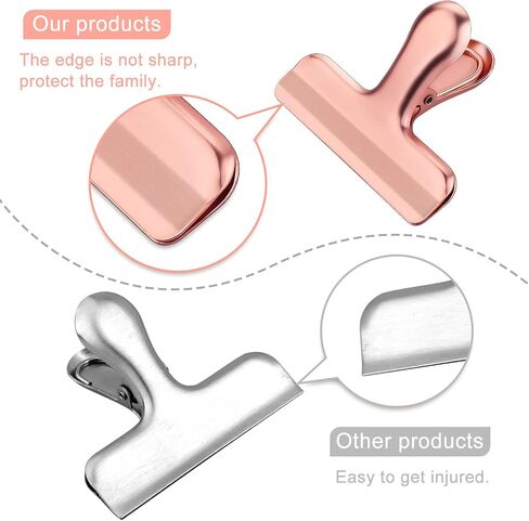 Whaline Stainless Steel Chip Clips Set, Rose Gold Chip Bag Clips Heavy Duty Food Clips Round Edge Air Tight Seal Grip for Home Office Kitchen Home Usage Storage (8 Pieces of the Size 3'') in Saudi Arabia
