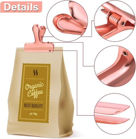 Whaline Stainless Steel Chip Clips Set, Rose Gold Chip Bag Clips Heavy Duty Food Clips Round Edge Air Tight Seal Grip for Home Office Kitchen Home Usage Storage (8 Pieces of the Size 3'') in Saudi Arabia