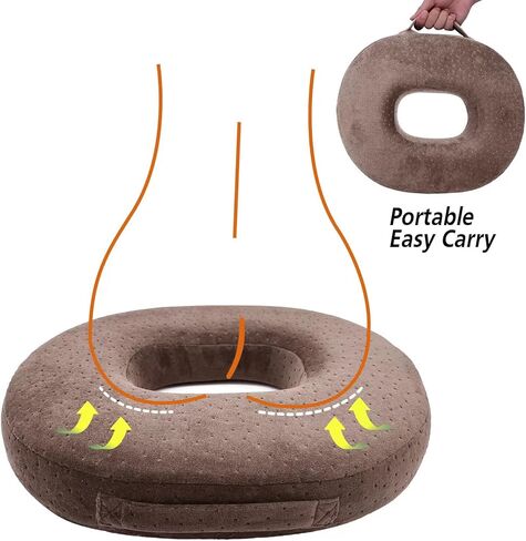 وسادة مقعد من إسفنج الذاكرة - وسادة على شكل كعكة لتخفيف البواسير والأكوام، وآلام العصعص، مناسبة للكرسي المتحرك، مقعد السيارة، المكتب أو الخارج (لون القهوة) (قهوة) in Kuwait