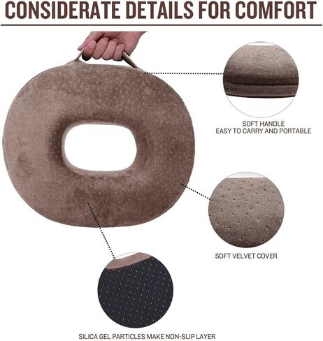 وسادة مقعد من إسفنج الذاكرة - وسادة على شكل كعكة لتخفيف البواسير والأكوام، وآلام العصعص، مناسبة للكرسي المتحرك، مقعد السيارة، المكتب أو الخارج (لون القهوة) (قهوة) in Kuwait