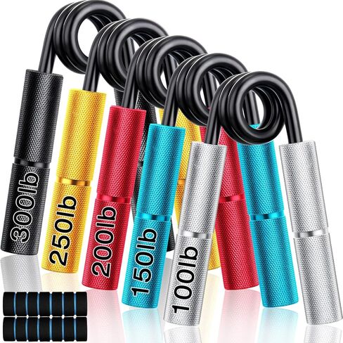 مجموعة مقابض اليد المكونة من 5 قطع، مقوي قبضة اليد، مقاومة تقوية المعصم الثقيلة 100، 150، 200، 250، 300 رطل، مدرب قوة قبضة اليد، تمرين لليد، الأصابع مع حافظة واقية (ألوان مختلطة) in Kuwait