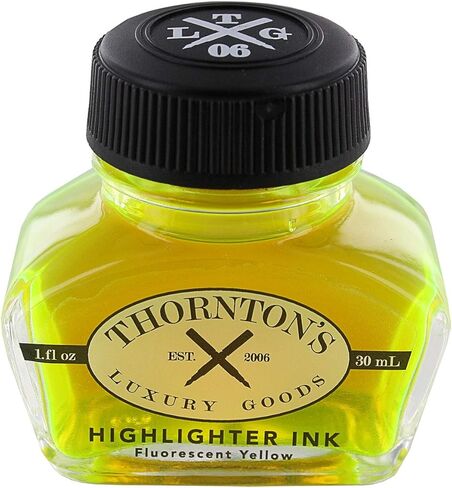 زجاجة حبر قلم حبر فاخر من Thornton's Luxury Goods 30 مل | كتابة سلسة خالية من العيوب | مناسب لجميع العلامات التجارية وأقلام الخط | اللوازم المكتبية (تسليط الضوء على اللون الأصفر) in Kuwait