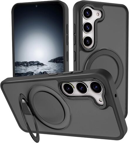 STERKER Magnetic Ring Stand for Samsung Galaxy S23 + Case [Military Grade Drop Protection][Compatible with Magnetic] with Kickstand, Matte Translucent Slim Case for S23 Plus, Black in Kuwait