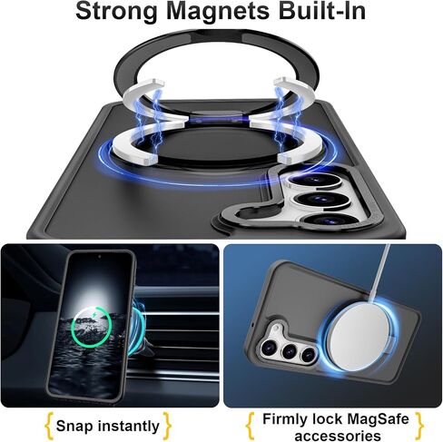 STERKER Magnetic Ring Stand for Samsung Galaxy S23 + Case [Military Grade Drop Protection][Compatible with Magnetic] with Kickstand, Matte Translucent Slim Case for S23 Plus, Black in Kuwait
