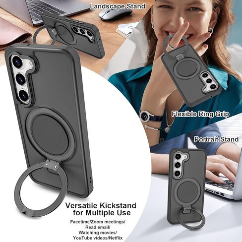 STERKER Magnetic Ring Stand for Samsung Galaxy S23 + Case [Military Grade Drop Protection][Compatible with Magnetic] with Kickstand, Matte Translucent Slim Case for S23 Plus, Black in Kuwait