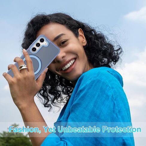 حامل حلقي مغناطيسي من STERKER لهاتف Samsung Galaxy S23 [حماية من السقوط من الدرجة العسكرية] [متوافق مع المغناطيسي] مع مسند، حافظة نحيفة شفافة غير لامعة لهاتف S23، أزرق فاتح in Saudi Arabia