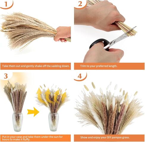 120 Pcs Dried Pampas Grass Decor, 17.7" Natural Pampas Grass Bouquet Dried Flowers, Mixed Dried Floral Bouquet for Wedding Decor Pompas Floral Arrangements, Farmhouse Rustic Home Decor in Kuwait