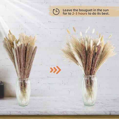 120 Pcs Dried Pampas Grass Decor, 17.7" Natural Pampas Grass Bouquet Dried Flowers, Mixed Dried Floral Bouquet for Wedding Decor Pompas Floral Arrangements, Farmhouse Rustic Home Decor in Kuwait